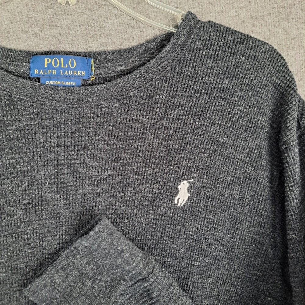 Polo Ralph Lauren Mens XL Black Waffle Knit Thermal Pullover Sweater Pony